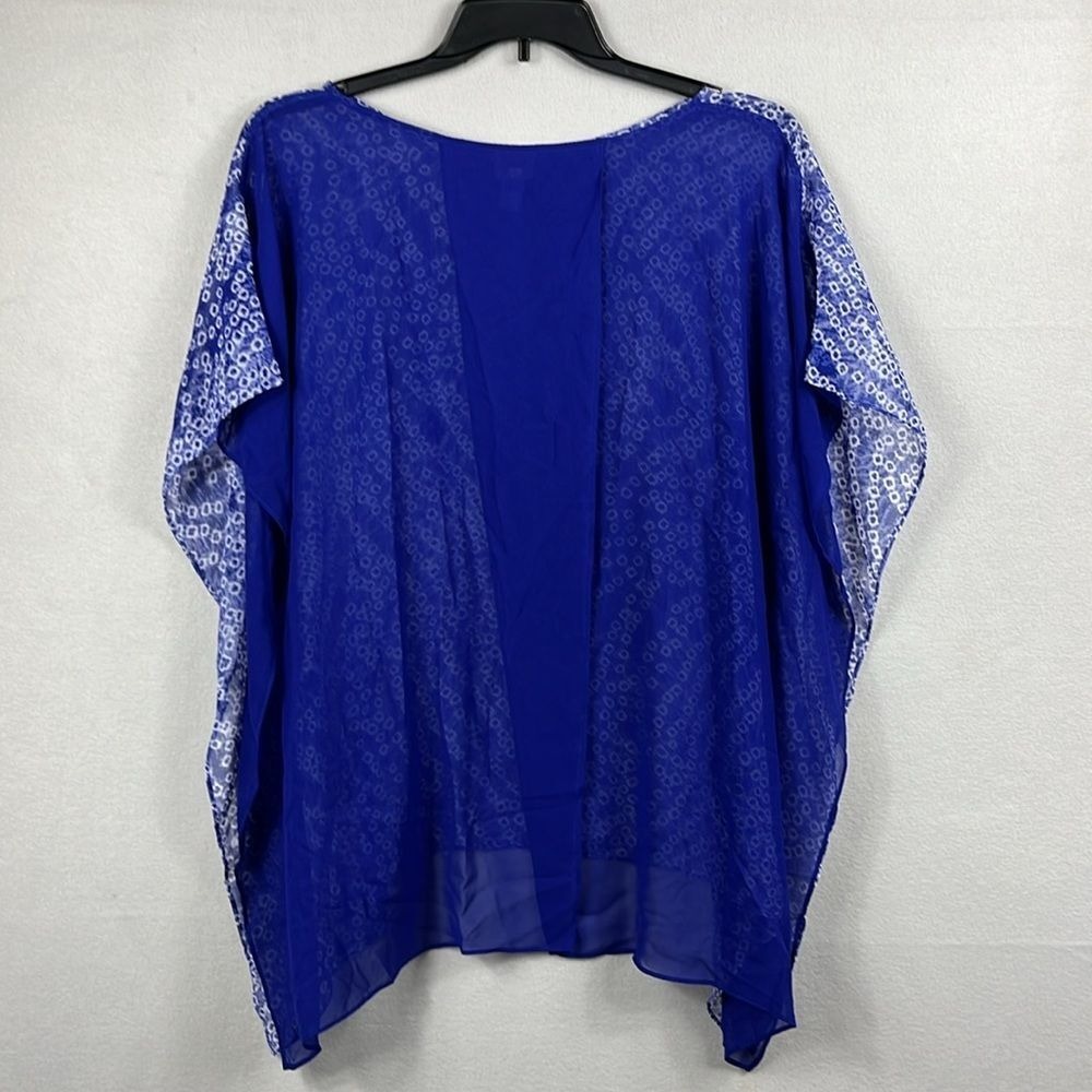 Chico's Kimono Sleeve Sheer Galia Batik Maureen Blouse Womens Size S/M Blue - Picture 2 of 7